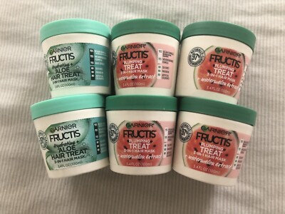 Mixed of 6 Garnier Fructis Hydrating Plumping Hair Treat 3 in 1 Hair Mask 3.4 Oz