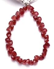 Natural Gem Strawberry Moss Quartz 6.5mm Size Faceted 3D Trillion Shape Beads 8"