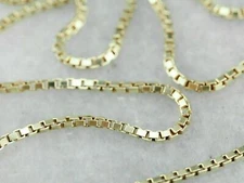 14K Solid Yellow Gold Box Chain Necklace Made In Italy 20"