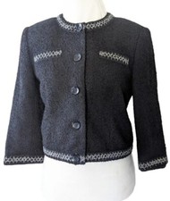 Vintage Moda International Cropped Tweed Blazer Sz 6 Embroidered Stitch Preppy