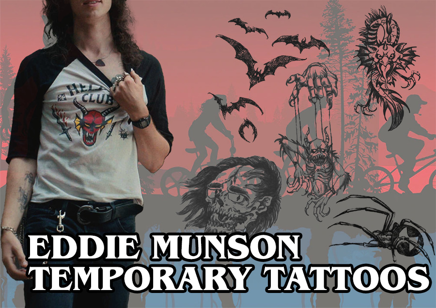 Stranger Things Eddie Munson Temporary Tattoos Set of 5 Cosplay Costume