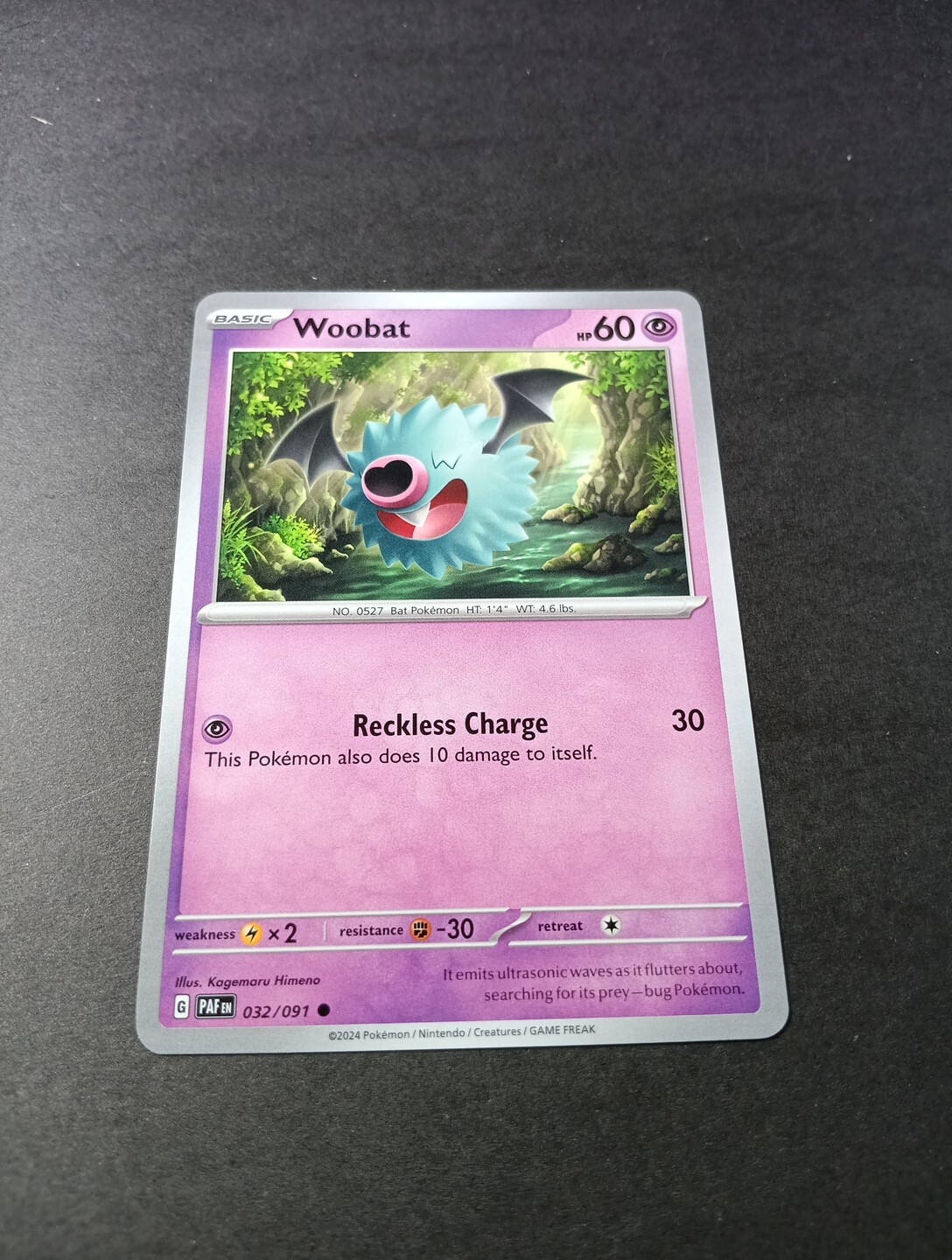 Pokemon Paldean Fates Woobat Common Card 032/091 NM