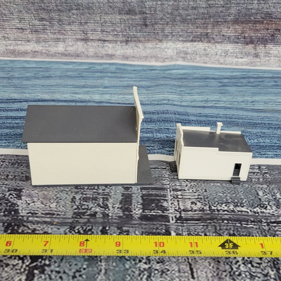 2 edificios vintage escala N blanco y gris diorama plástico Foto 3 de 4