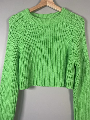 ZARA Sweater Womens L Cropped Ribbed Jumper Sweater Pullover Green NEW Preppy - Picture 5 of 11