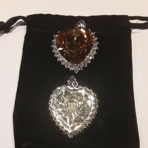 Pendant Plat/Sterling Made with Heart Light Topaz Crystal From Swarovski (338) - Picture 3 of 9