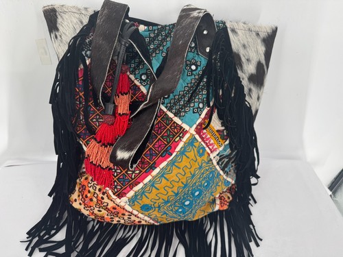 Borsa a tracolla Muche et Muchette pelle bovina frange nera grande boho tote bag nappe tote bag - Foto 18 di 18