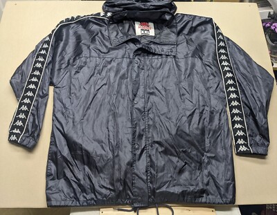 Kappa Anniston Band Dark Blue Snap Zipper Closure Windbreaker Hooded Jacket XXL