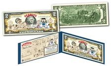 THE PEANUTS GANG 1950 Cartoon Strip THEN & NOW Genuine Legal Tender $2 US Bill