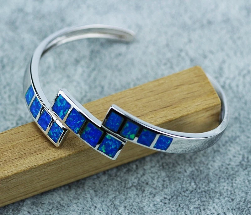 Brazaletes de ópalo de fuego azul fino de moda Vikoly 925 joyería de astilla de ley para mujer Foto 3 de 4