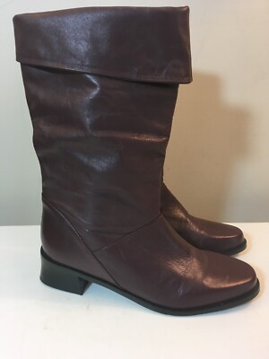 Women's Markon ''Shelly'' Brown Leather Foldover Chunk Heel Boots Size 7.5