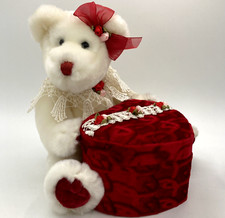 Dan Dee White Teddy Bear With Red Heart Shaped Gift Box Mothers Day Valentines