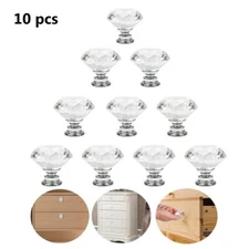 10Pcs 30mm Glass Diamond Crystal Dresser Knobs Drawer Pull Handle Cabinet Pulls