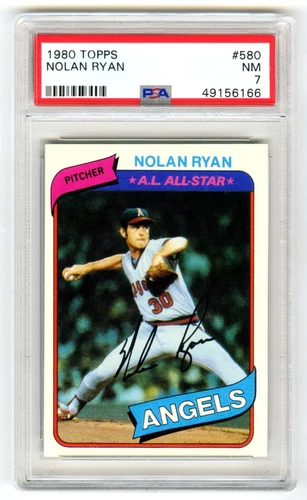 NOLAN RYAN~CALIFORNIA ANGELS~1980 TOPPS PSA-7 NR-MT HOT MLB CARD #580 (NEW CASE)