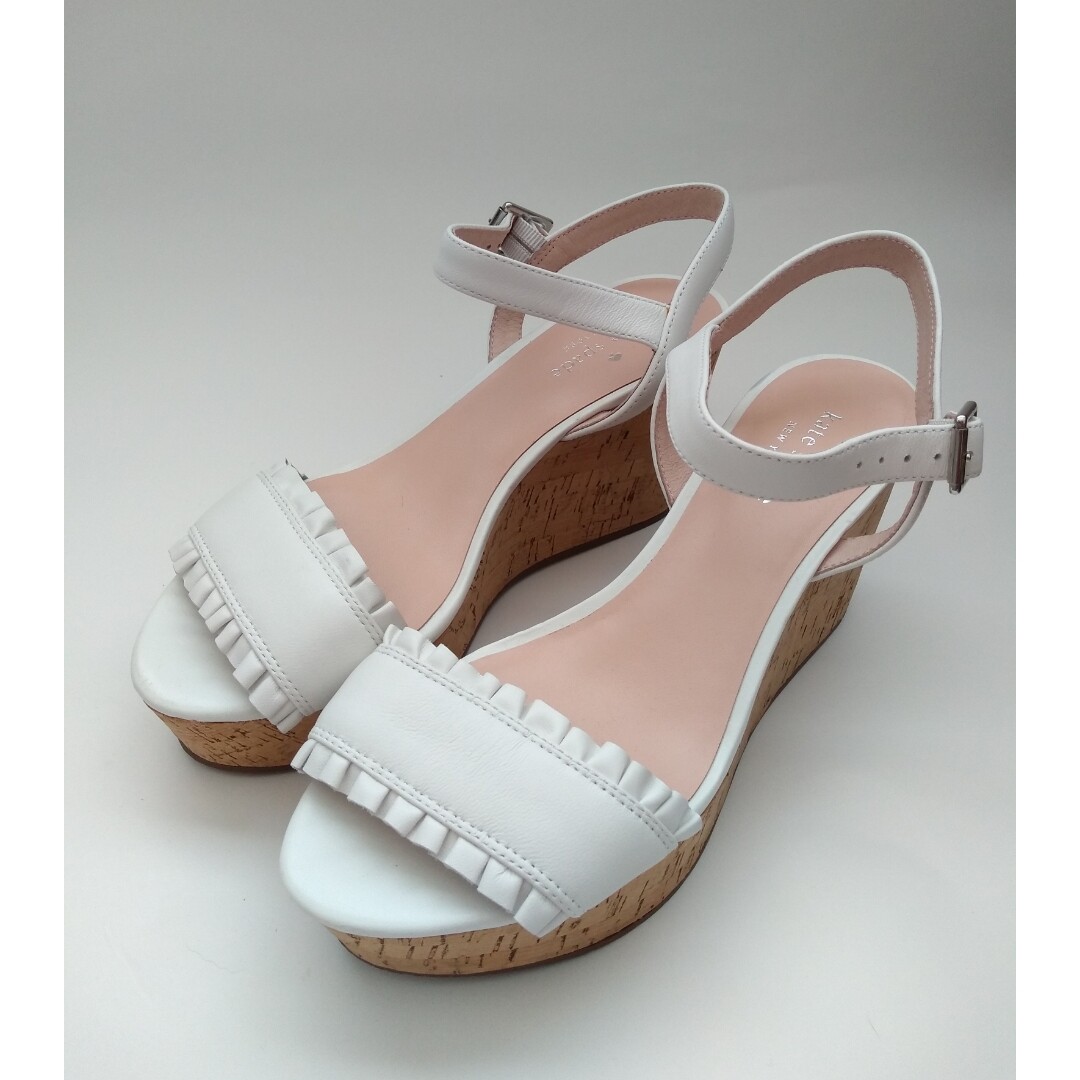 Kate Spade White Tomas Wedge Leather Sandals Size: 8.5 - Gem