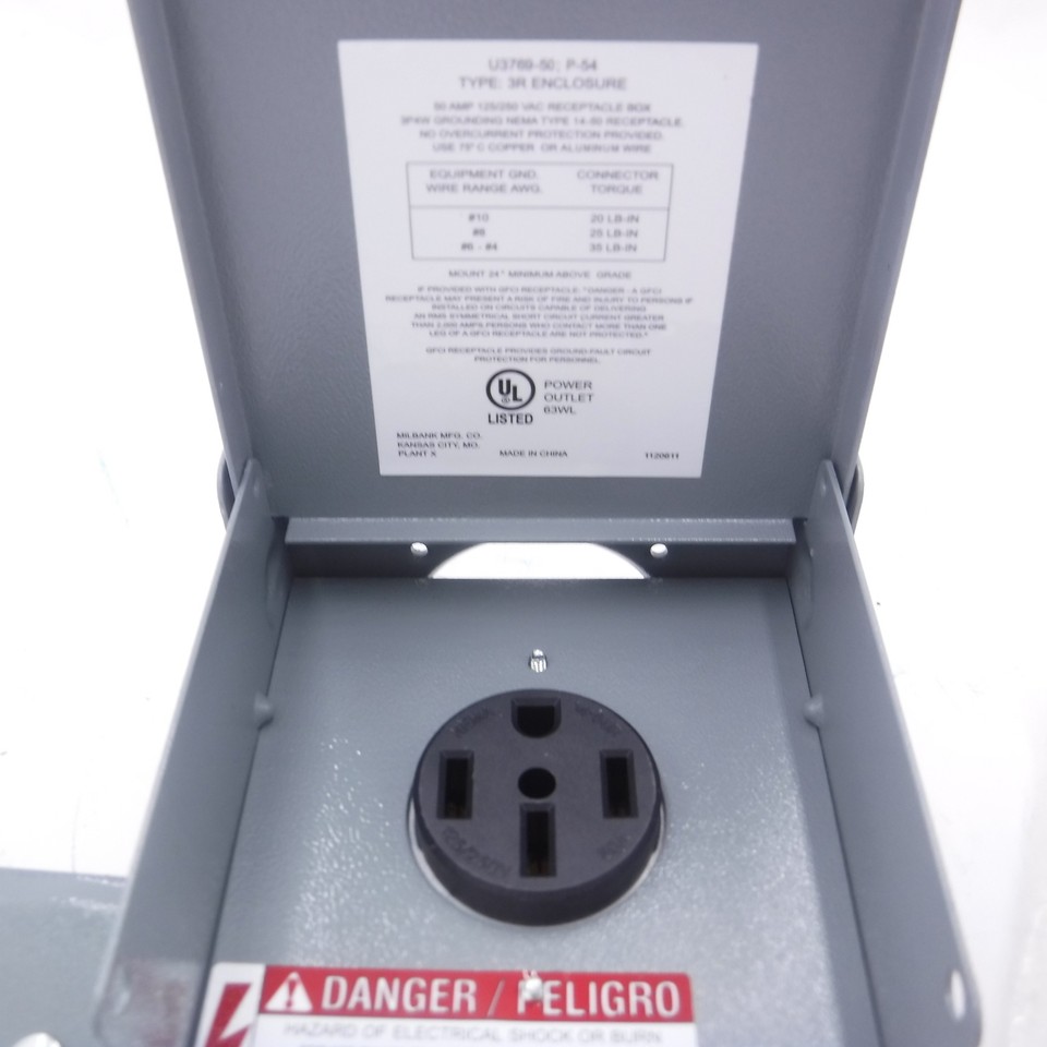 Boîtier Encastré Hubbell RR450F SB 50A 125/250V 3P4W - Prise Industrielle Robuste, Couleur Noire