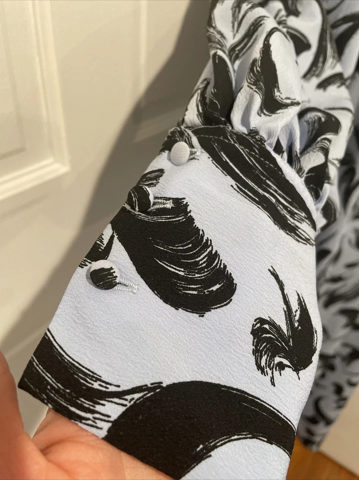 Maxi Vestido Pullover Topshop Negro Azul Pincelada Globo Manga Larga Talla 8 Foto 3 de 4