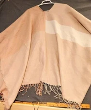 Soia & Kyo Womens Knit Draped Shawl  Wrap Scarf Pink & Tan Fringe Poncho 