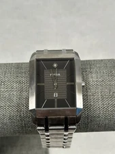 Fossil Watch Mens 33mm Rectangle Tank Style Date Diamond Accent New Battery