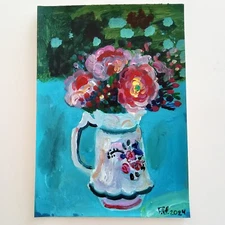 Abstract Floral Painting Flowers  Art Original Acrylic Modern Paper Artwork