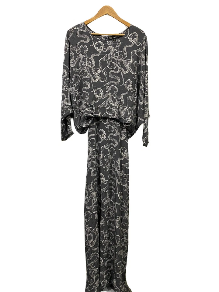 Vestido maxi feminino inverno Kate de seda tamanho XS estampa de cobra manga de morcego 100% seda novo com etiquetas - Imagem 2 de 4
