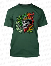Pro Club Shaka 420 Marijuana Skull Smoker Tee Shirt Hip Hop Streetwear Hip T