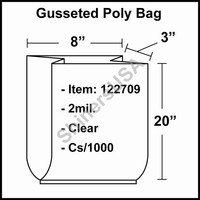 2 Mil Gusseted Poly Bag 8x3x20 Clear Fda Approved Cs/1000 (122709) 2 Mil Gusseted Poly Bag 8x3x20 Clear Fda Approved Cs/1000 (122709)