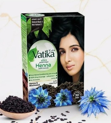 Natural black Vatika Henna Hair Color Ammonia Free,100% Grey Coverage (6sachets)