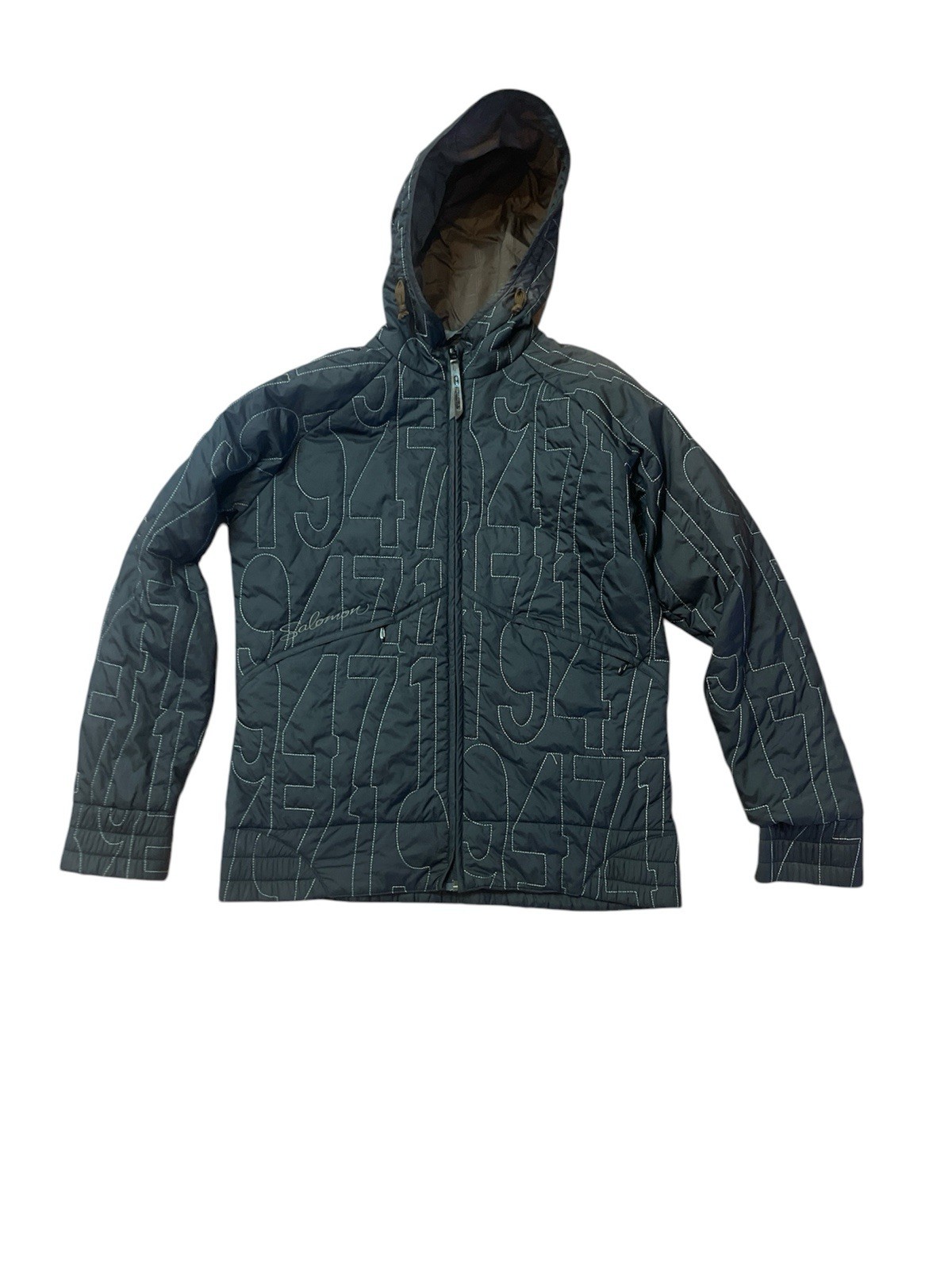 Y2K SALOMON 1947 Giacca leggera media strato trapuntata isolata con cappuccio e zip L