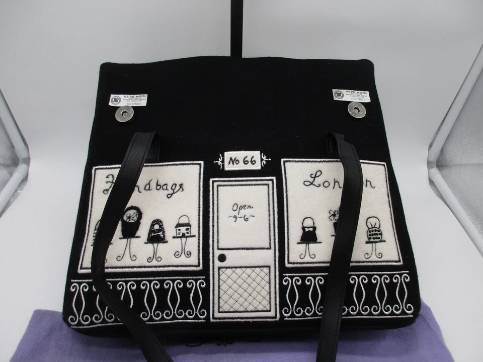 Bolso de Mano Lulu Guinness Vintage Años 90 Negro y Off-White Lana Fieltro Tienda Nº 66 Foto 4 de 4