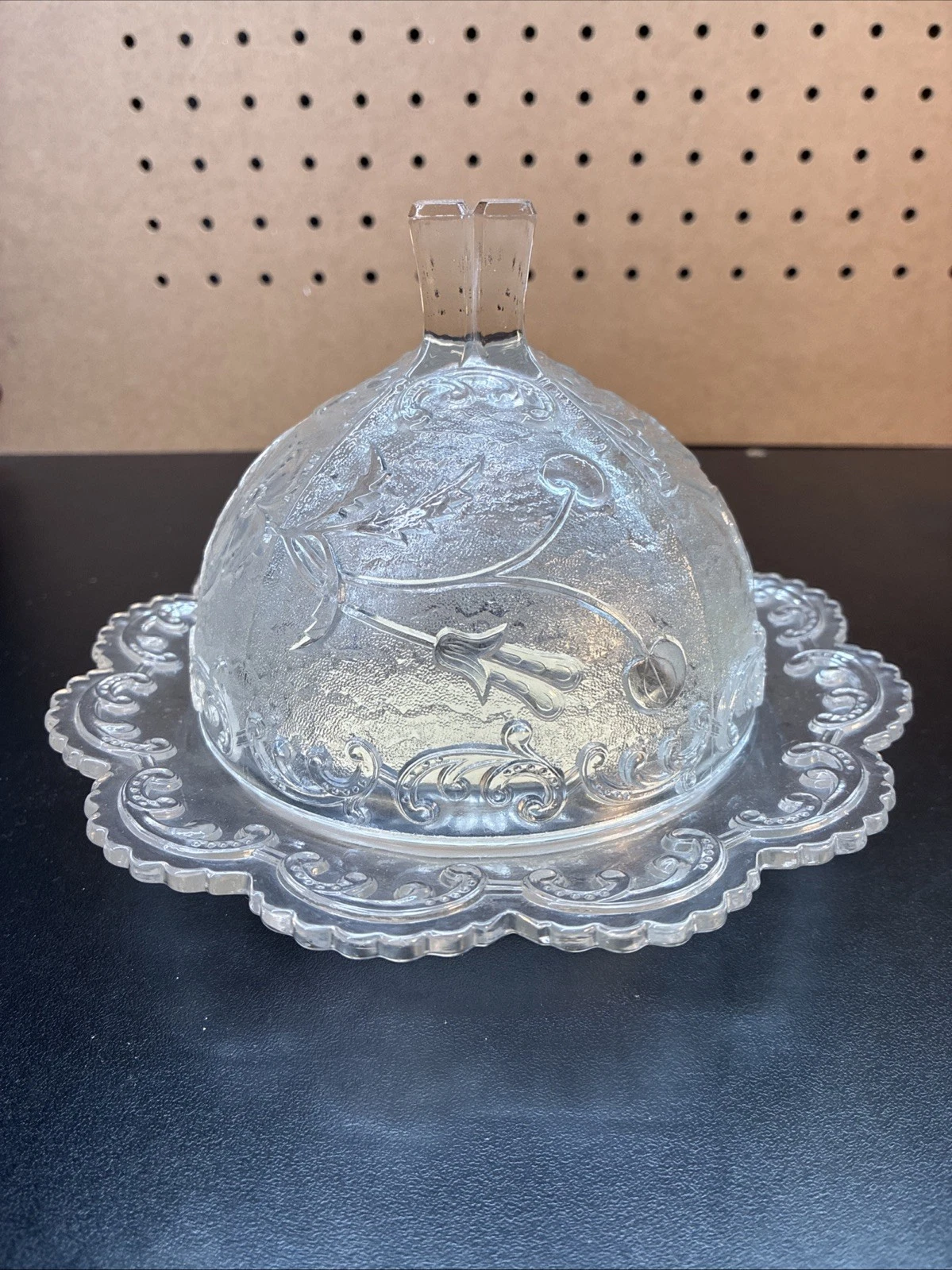 Antique Clear Bohemian Floradora EAPG Butter Dish US Glass Co.