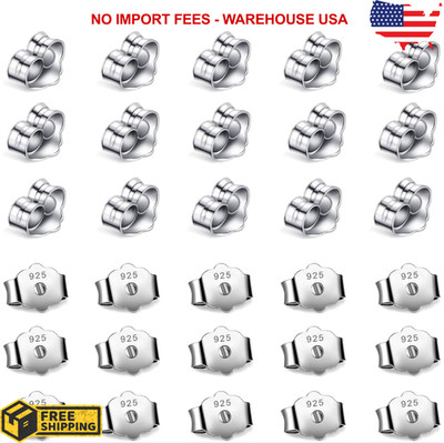 30Pcs/15 Pairs 925 Sterling Silver Earring Backs Replacement Secure Ear Locking