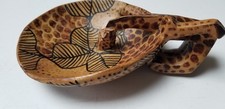 African Folk Art Handcrafted Wooden "Drinking Giraffe" Decorative Bowl VTG