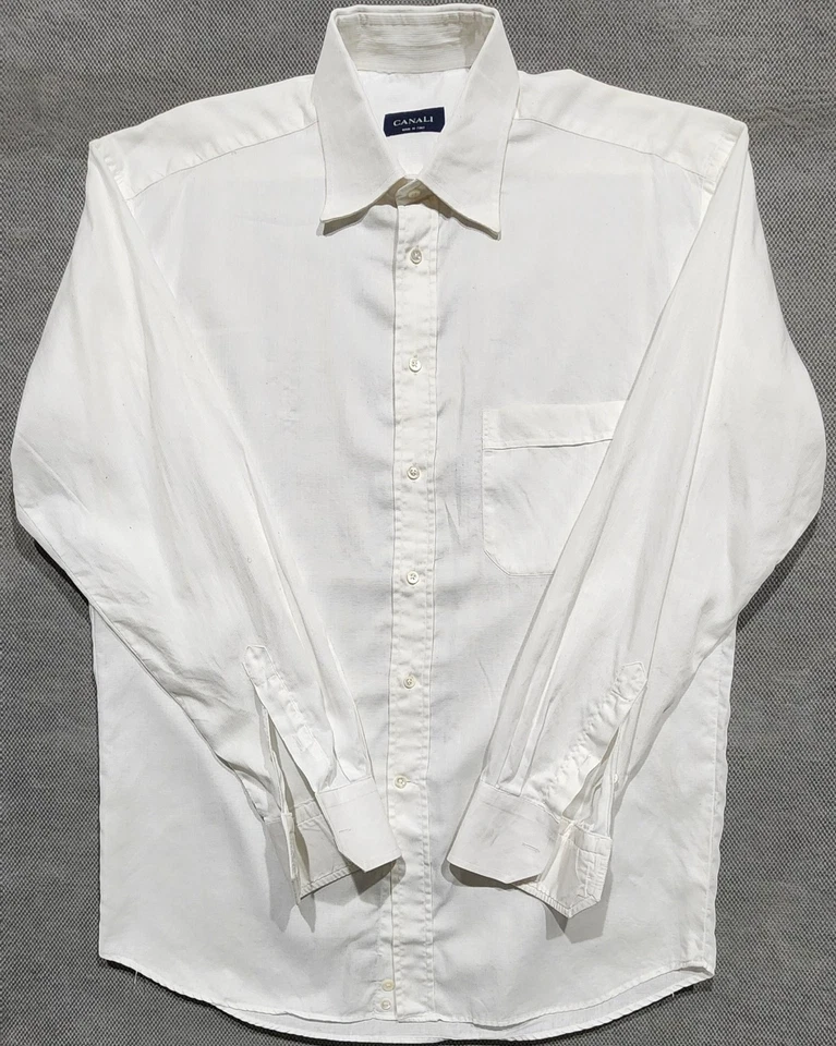 Canali Men's Shirt Long Sleeve  Cream White Cotton Made in Italy 17/43 - Image 3 of 4