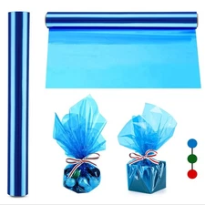 100ft Extra Wide Blue Cellophane Wrap Roll (100ft. Long x 17 in. Wide x 2.3 M...