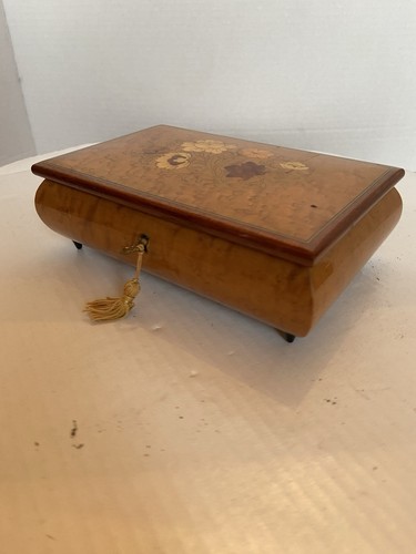 Vintage Reuge poliertes Holz mit Intarsien Spieluhr Schmuckkästchen Made in Italy - Bild 13 von 19