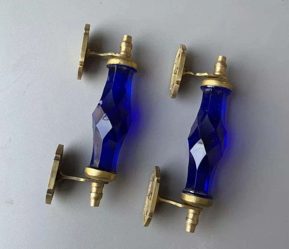 Manija de puerta antigua de latón de vidrio naranja/cristal cortado de 5,5", coleccionables Foto 3 de 4