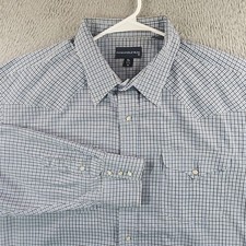 Panhandle Slim Mens XL Western Snap Shirt Blue Black Plaid Pearl Snap