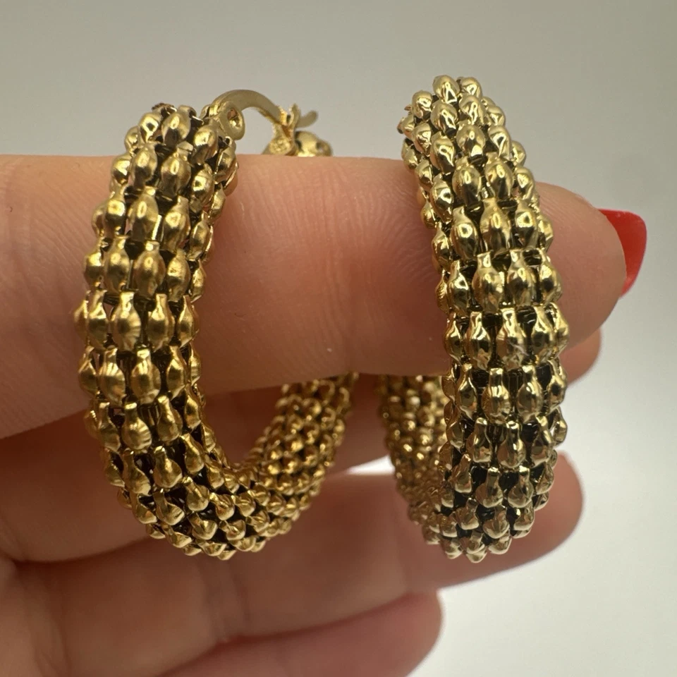 Aros de cuerda con cuentas gruesas rellenos de oro de 9 quilates regalo para ella pesados 9 g y duraderos Foto 4 de 4