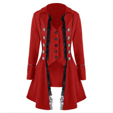Women Lace Trim Tailcoat Medieval Dress Steampunk Victorian Gothic Coat Jacket