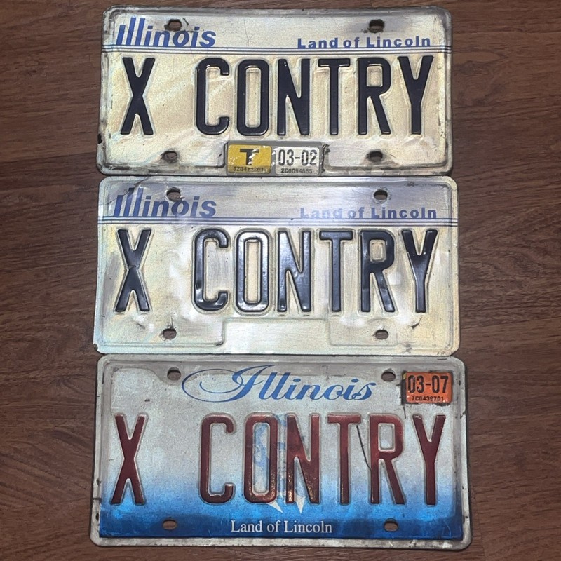 3 VTG Illinois License Plates Set “X CONTRY” Cross Country Personalized Plate