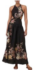 NEW WITH TAGS Zimmermann Tallow Halter Midi Dress Sz 2 AU 12 US 8 Cut Out Floral