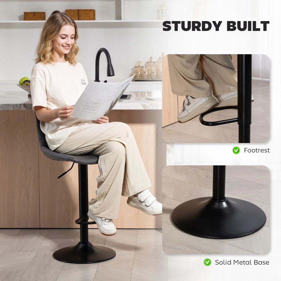 HOMCOM Bar Stools Set of 2 Adjustable Swivel Bar Chairs with Backrest - Image 4 of 4