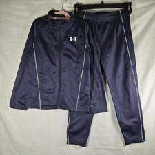 Under Armour Youth Boys Tracksuit Set Size 7 Navy Full Zip Jacket Pants Athletic