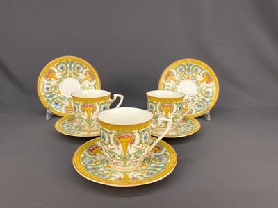 3 Royal Worcester Z698-2 YELLOW URN PINK ROSES  Demitasse Cup & Saucers  c. 1931