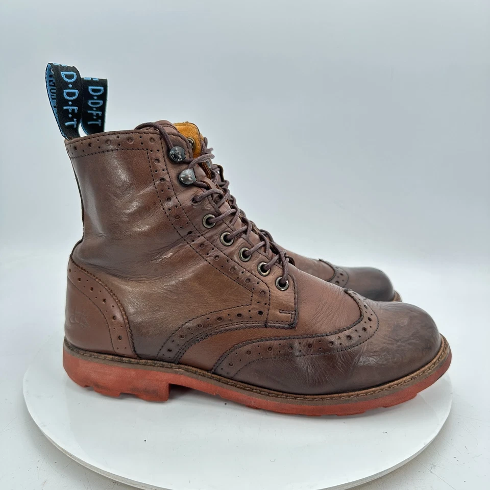 John Fluevog Hombres Talla 8.5 Marrón Cuero Brogue Punta de Ala Suela Botín Foto 4 de 4