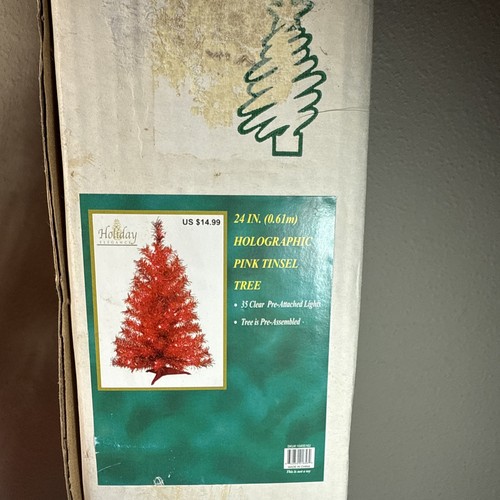 Holographic Pink Tinsel Christmas Tree Pre-lit With Pink Lights 24” - Picture 7 of 9