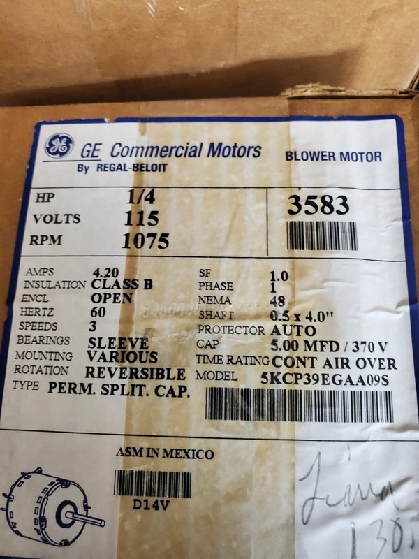 GE Motors 5KCP39EGAA09S Furnace Blower Motor 1/4HP 1075RPM 3SPD (3z)