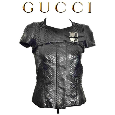 GUCCI ~ RARE Real SNAKE skin PYTHON 2 in 1 black top/jacket - sz: S * AUTHENTIC