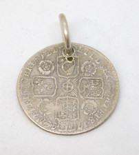 George II Sterling Silver Lima Sixpence Coin Fob Pendant Antique 1745