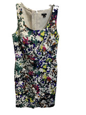 Ann Taylor Womens Floral Print Scoop Neck Sleeveless Dress White Purple Size 4